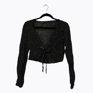 Brandy Melville black polka dot wrap top with tie